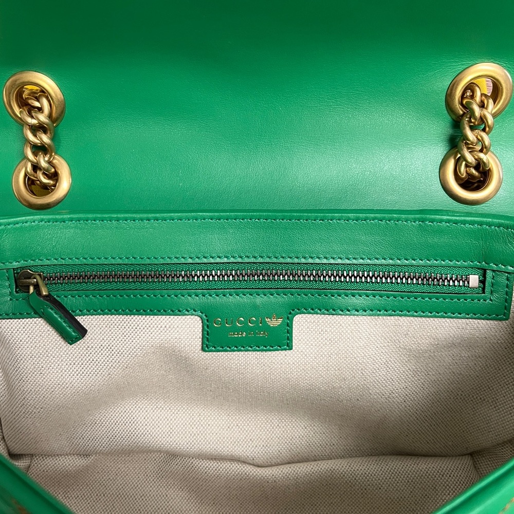 GUCCI x Adidas Green Marmont Purse Bag 443497 Leather Logo Gold Chain GG RARE - Picture 11 of 16